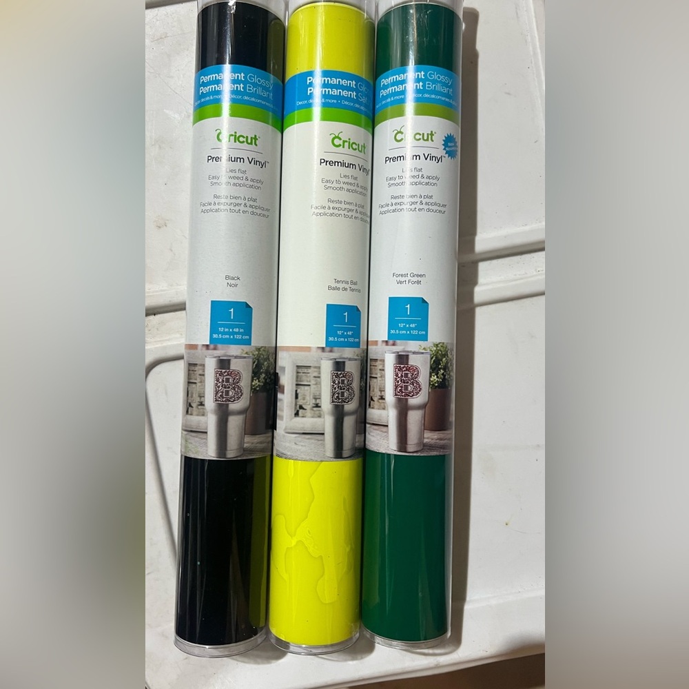 Cricut Permanent Glossy Prem Vinyl -3-Forest Green,Tennis Ball,Black.12x48in